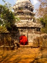 Cambodian Buddhist monk praying at Oudong Mountain