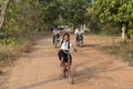 Cambodian Children on bike. Kampot, Cambodia Royalty Free Stock Photo