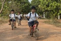 Cambodian Children on bike. Kampot, Cambodia