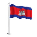 Cambodian Flag. Isolated Realistic Wave Flag of Cambodia Country on Flagpole
