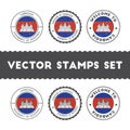 Cambodian flag rubber stamps set.