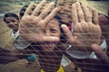 Cambodian kids playing with trawl