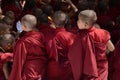 cambodian little monks at bodh gaya on holy day of buddha purnima
