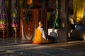 Bodh gaya bihar india on april 29th 2018: cambodian monk praying at Mahabodhi temple complex in bodhgaya, India. the mahabodhi Vih