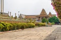 Cambodian seven-headed nagas and lions as guardian statues in th