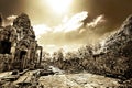 Cambodian temple ruins in monochrome