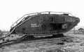 Cambrai, France, November 1917: Black Bless. Tank of the world war I in Black and white.