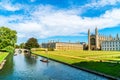 Cambridge, Cambridgeshire, United Kingdom - AUG 28, 2019: Tourists on punt trip along River Cam near Kings College in the city of Royalty Free Stock Photo