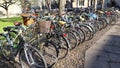 Cambridge, England. Group of bicycles parked outside the university