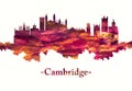 Cambridge England Skyline in red