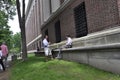 Cambridge MA, 30th june: Students talking in Harvard Campus from Cambridge Massachusettes State of USA Royalty Free Stock Photo