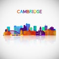 Cambridge, Massachusetts skyline silhouette in colorful geometric style.