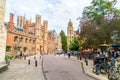 Cambridge, UK - AUG 28 2019: Old Trinity street in Cambridge, UK. It's a university city and the county town of Cambridgeshire,