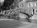 Queens' College mathematical bridge in Cambridge in black and white Royalty Free Stock Photo