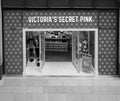 Victoria`s Secret Pink shop at Grand Arcade shopping centre in black and white
