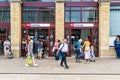 Cambridge, United Kingdom. 28 AUG 2019 : Cambridge Railway station. Passengers are seen arriving at the station and walking to the