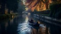 Cambridge, United kingdom - Boat floating and people enjoying punting on river during autumn evening at Cambridge. Royalty Free Stock Photo