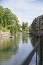 Punting on the River Cam in Cambridge on a sunny day. Royalty Free Stock Photo