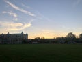 Cambridge, United Kingdom - May 13, 2019: University Arms Hotel in Parker's Piece during sunset