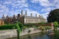 Cambridge University from across the River Cam, with boaters in a punt Royalty Free Stock Photo