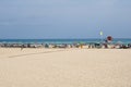 CAMBRILS, SPAIN - AUG 27th, 2017: Sandy beach on the Costa Daurada in the province of Tarragona, Catalonia