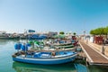 Cambrils Spain-August 8 2013. Boats and fishing nets and tackle lie in wait for fishing. Small business Europe. Tourist places of