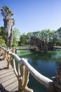 Cambrils, Spain, May 1, 2020 - Picturesque pond in Botanical Garden Park Sama