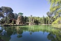 Cambrils, Spain, May 1, 2020 - Picturesque pond in Botanical Garden Park Sama