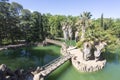 Cambrils, Spain, May 1, 2020 - Picturesque pond in Botanical Garden Park Sama