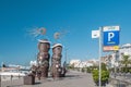 Cambrils, Spain 06 12 2018: the monument to the fallen sailors is located on the beach, in the port of Cambrils. Monument to the