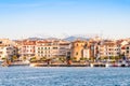 CAMBRILS, SPAIN - SEPTEMBER 16, 2017: View of port and museu d`Hist`ria de Cambrils - Torre del Port. Copy space for text Royalty Free Stock Photo