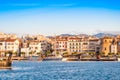 CAMBRILS, SPAIN - SEPTEMBER 16, 2017: View of port and museu d`Hist`ria de Cambrils - Torre del Port. Copy space for text Royalty Free Stock Photo