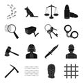 Camcorder, handcuffs, lattice attributes of the prison.Prison set collection icons in black style vector symbol stock