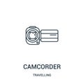 camcorder icon vector from travelling collection. Thin line camcorder outline icon vector illustration. Linear symbol