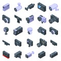 Camcorder icons set, isometric style Royalty Free Stock Photo