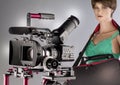 Camcorder shooting and video production on-set in cine studio Royalty Free Stock Photo