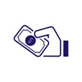 Camcorder sign. Filming. Flat icon. Blue color