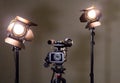 Camcorder and the two spotlights with Fresnel lenses Royalty Free Stock Photo