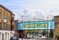 Camden Town neighborn with iron Camden Lock Welcome bridge, famous neighbornhow of alternative culture shops