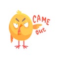 Came out, funny angry cartoon comic chicken showing hand gesture vector Illustration