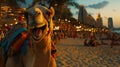 Camel at a beach, evening entertainment Royalty Free Stock Photo