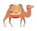 Camel with Bridle and Saddle, Desert Animal with Load, Side View Vector Illustration