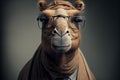 Camel business portrait dressed as a manager or ceo in a formal office business suit with glasses and tie. Ai generated Royalty Free Stock Photo