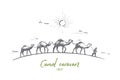 Camel caravan concept. Hand drawn isolated vector.