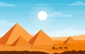 Camel Caravan Crossing Egypt Pyramid Desert Arabian Landscape Illustration