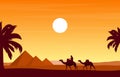 Camel Caravan Crossing Egypt Pyramid Desert Arabian Landscape Illustration