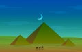 Camel Caravan Crossing Egypt Pyramid Desert Arabian Landscape Illustration