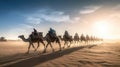 Camel caravan in the desert at sunrise AI generated image Royalty Free Stock Photo