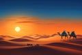 Camel caravan in the desert at sunset. 3D rendering, Camelcade on sand dune at desert, AI Generated Royalty Free Stock Photo