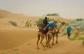 Camel caravan going through the sand dunes in desert, Rajasthan, India Royalty Free Stock Photo